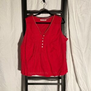 Avenue Red Sleeveless Tank with Button Accents